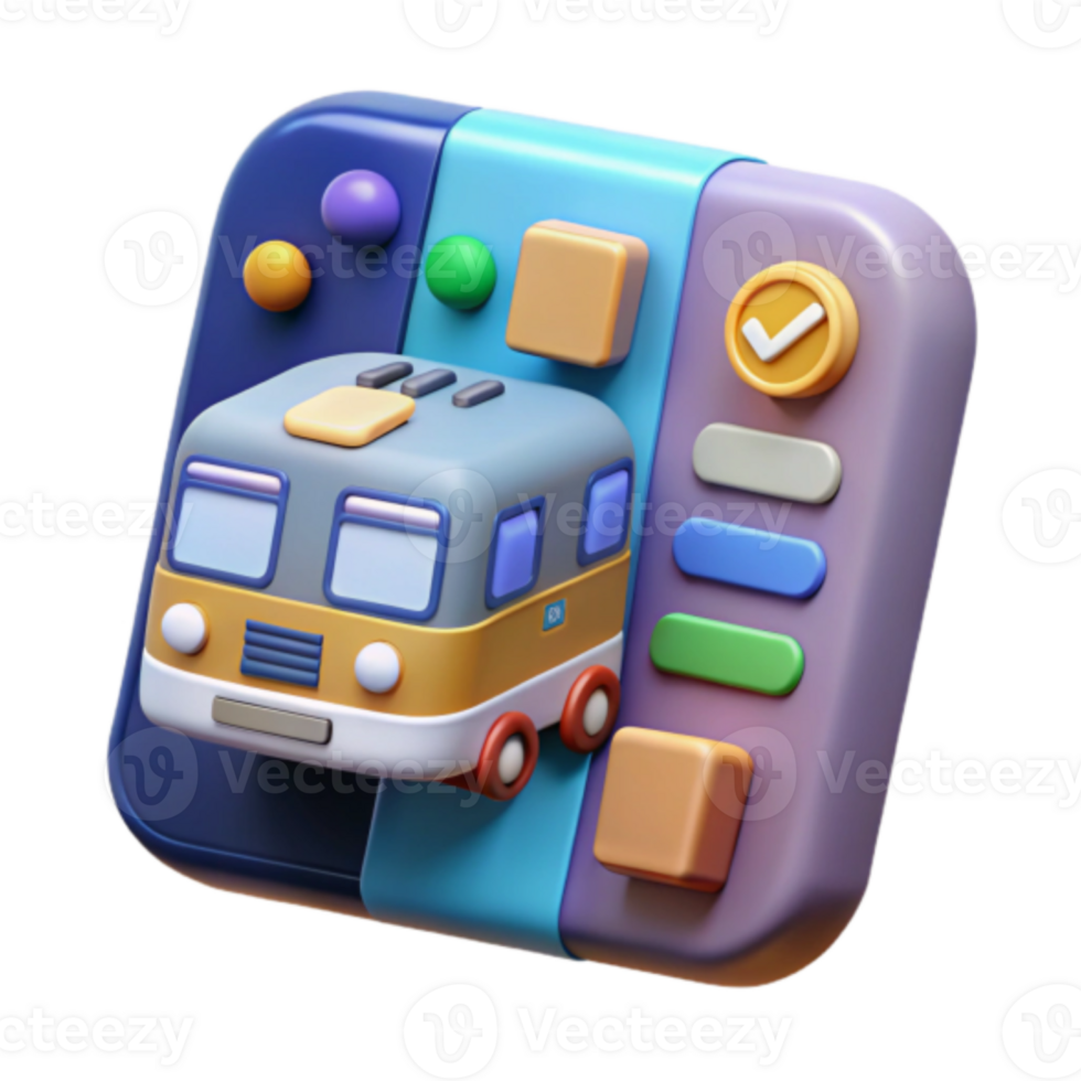 Render of a Cute Cartoon Bus Icon on App Interface png