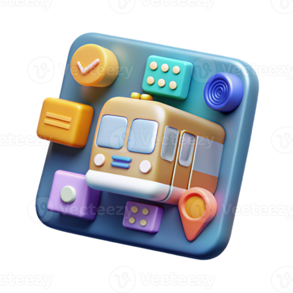 render do ônibus ícone com aplicativo interface elementos png