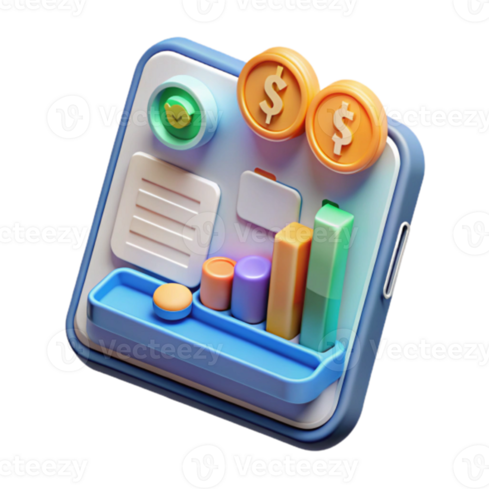Render of Colorful Financial App Interface, Business Growth Illustration png
