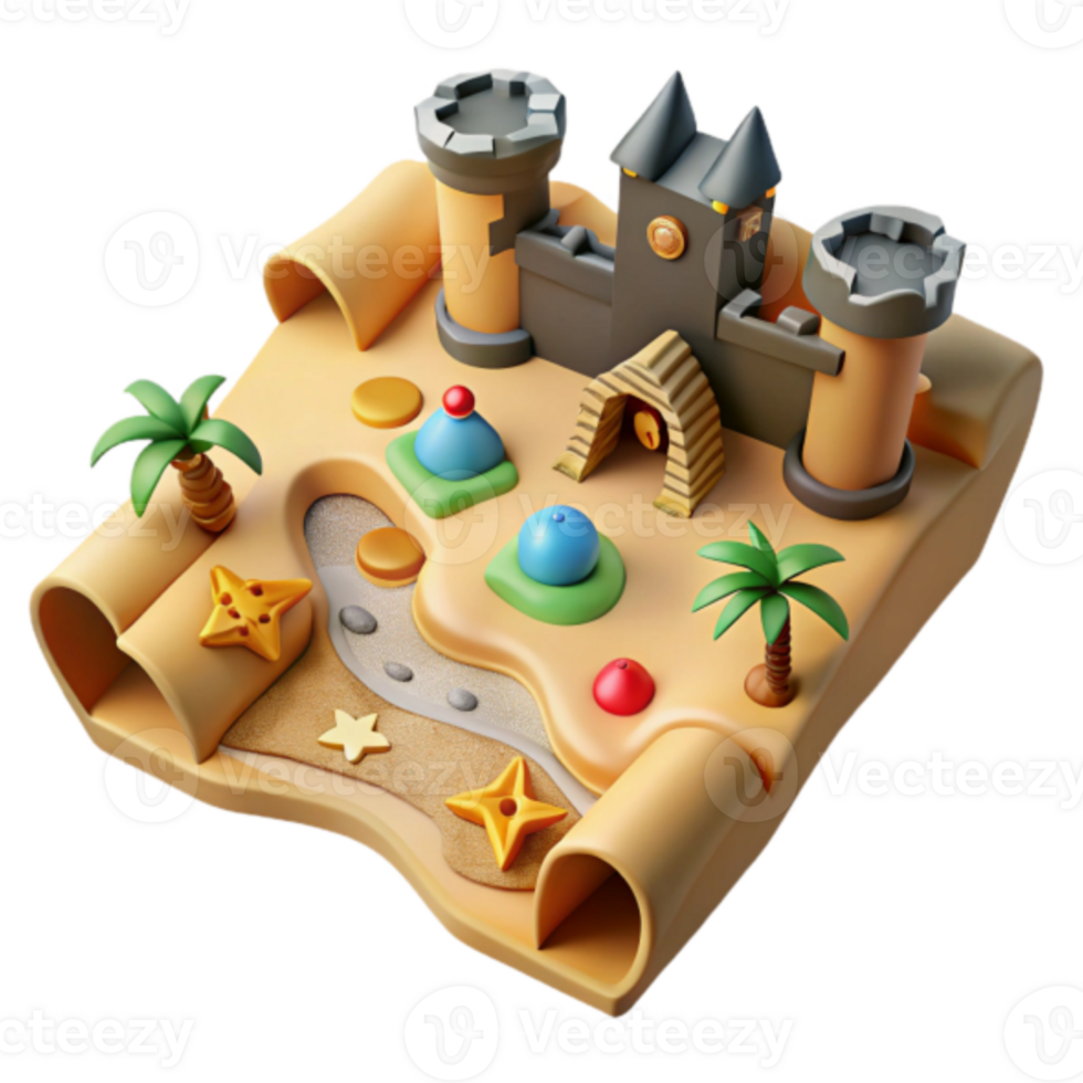 Sandcastle on a Treasure Map Illustration png