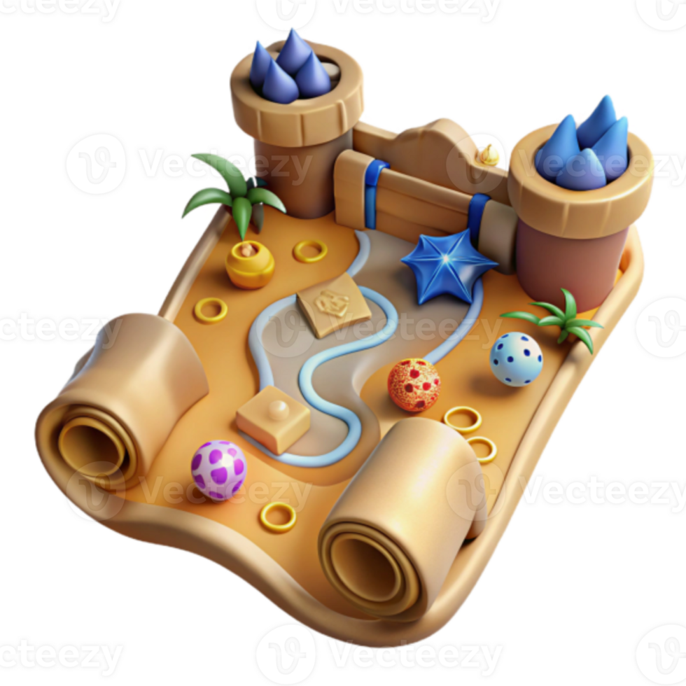 Whimsical Render of a Treasure Map Game Board png