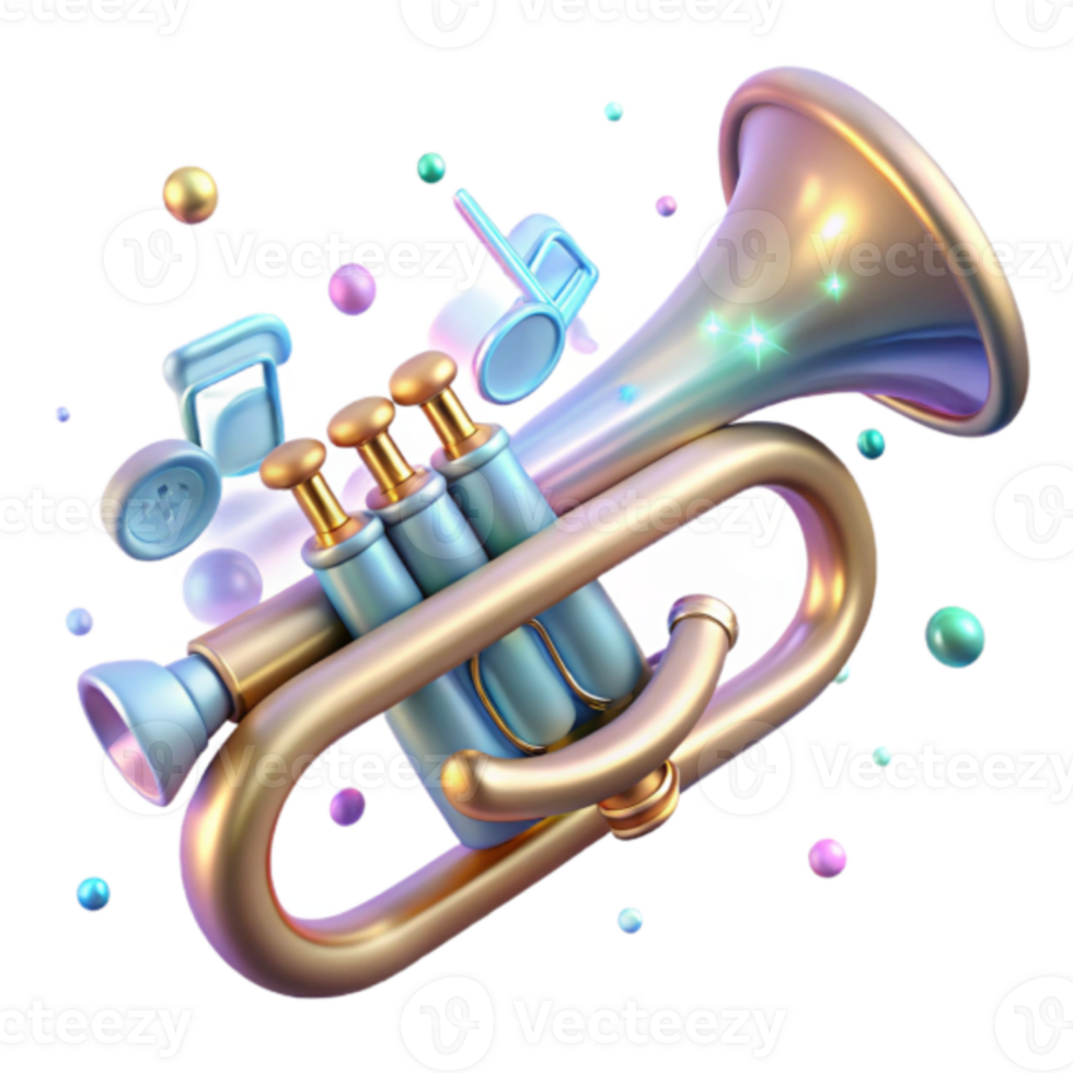 Pastel Trumpet Render with Musical Notes Illustration png