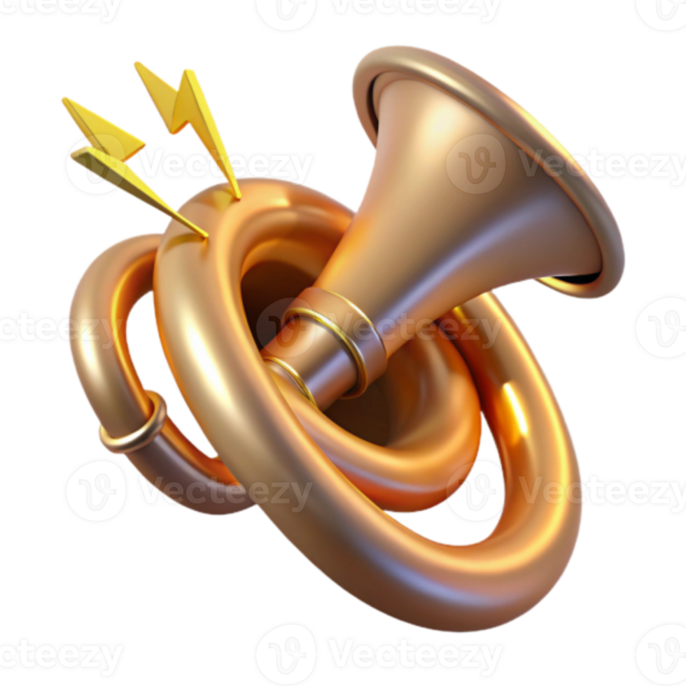 Render of a Golden Twisted Horn with Lightning Bolts png