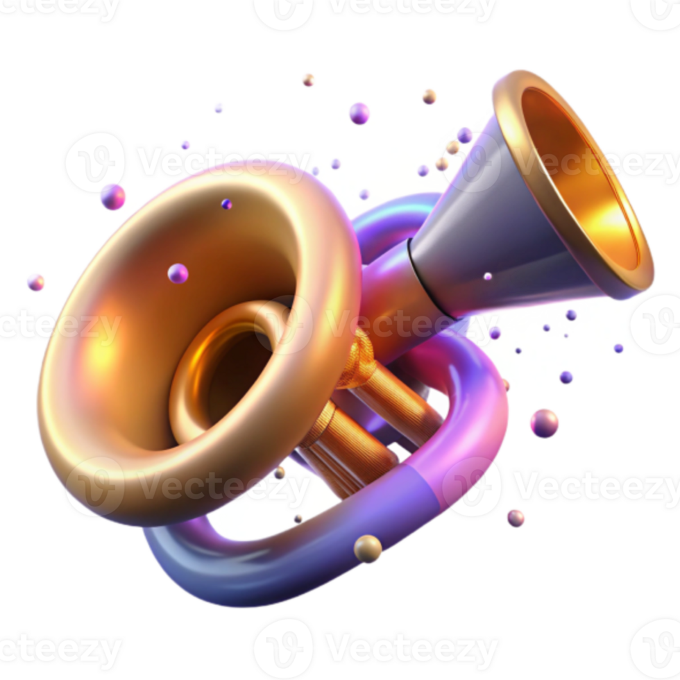 Abstract Render of a Trumpet with Vibrant Colors and Floating Spheres png