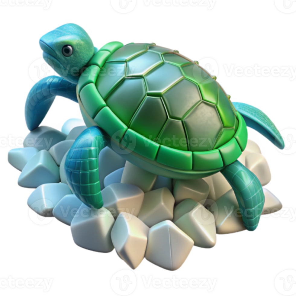 Render Sea Turtle on White Rocks Illustration png