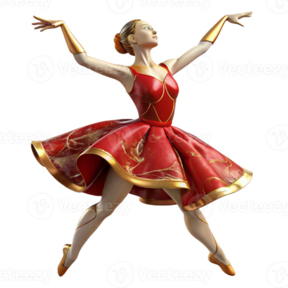Red and Gold Ballerina Render Elegant Dance Pose Artistic Illustration png