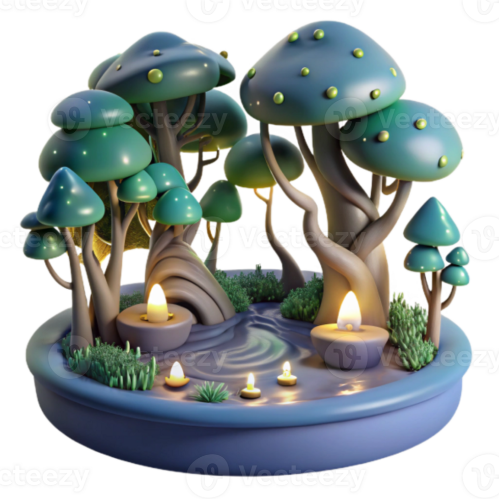 Enchanted Forest Scene with Glowing Candles and Magical Trees png