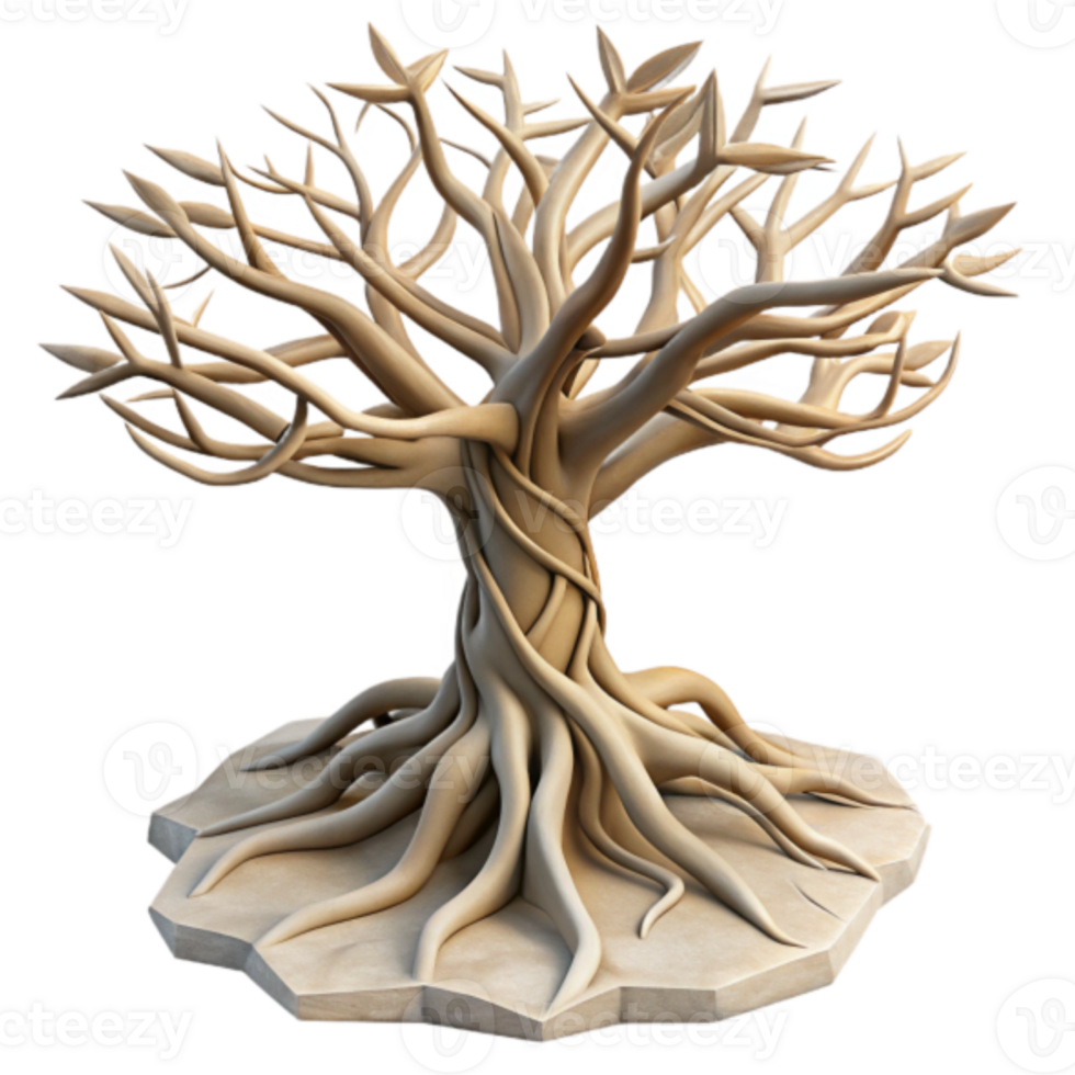 Intricate Render of a Twisted Tree with Exposed Roots png