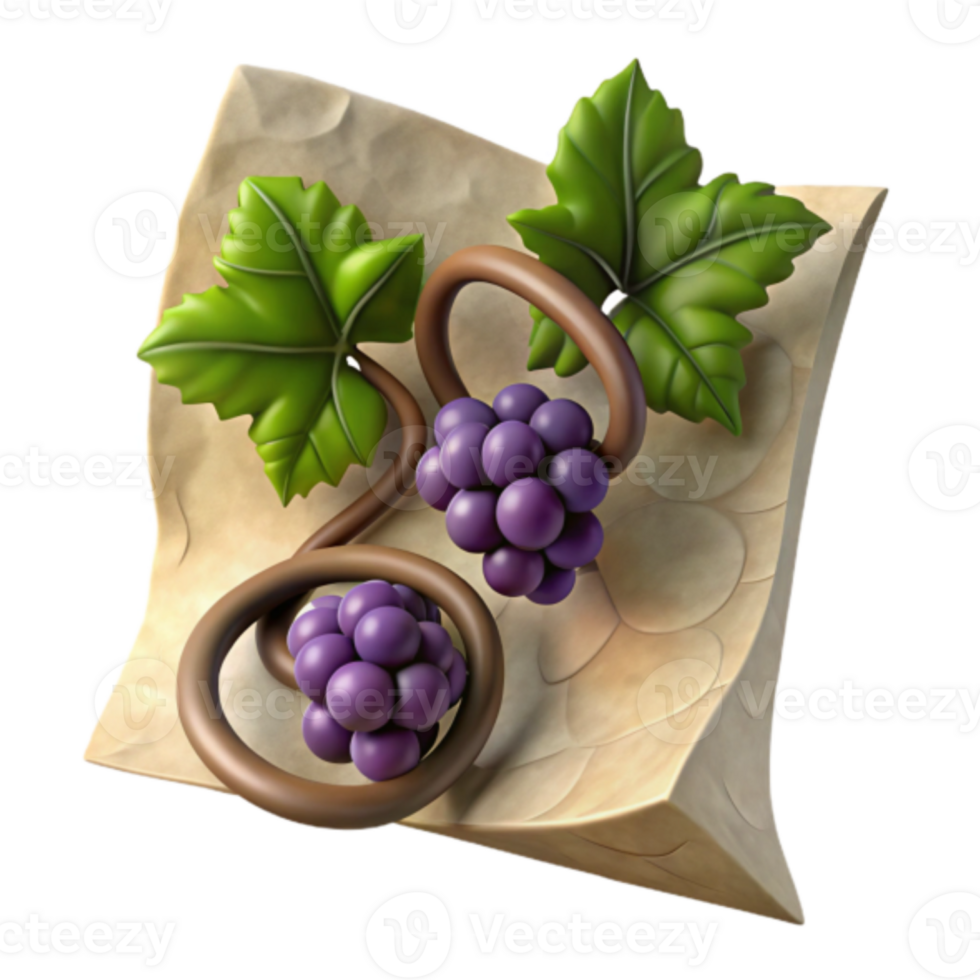 Render of Grapes on Vine and Parchment Paper Background png