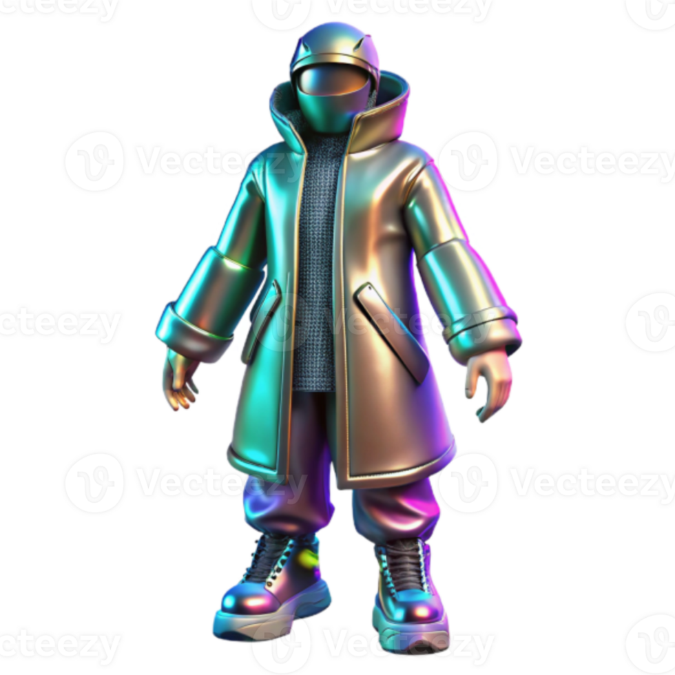 Iridescent Render of a Futuristic Figure in a Long Coat png
