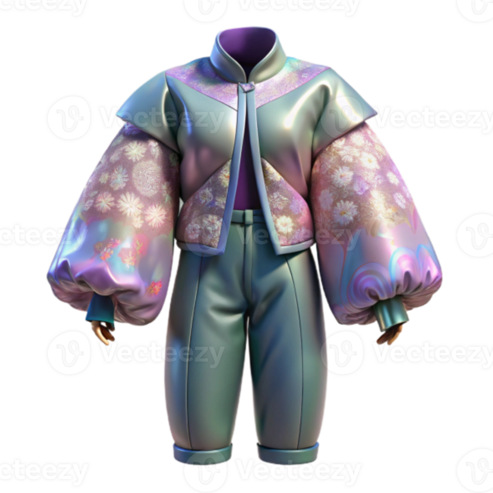Iridescent Pastel Render of Elegant Puff Sleeve Outfit png