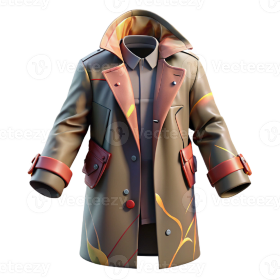 Render of Stylish Autumn Coat with Abstract Design png
