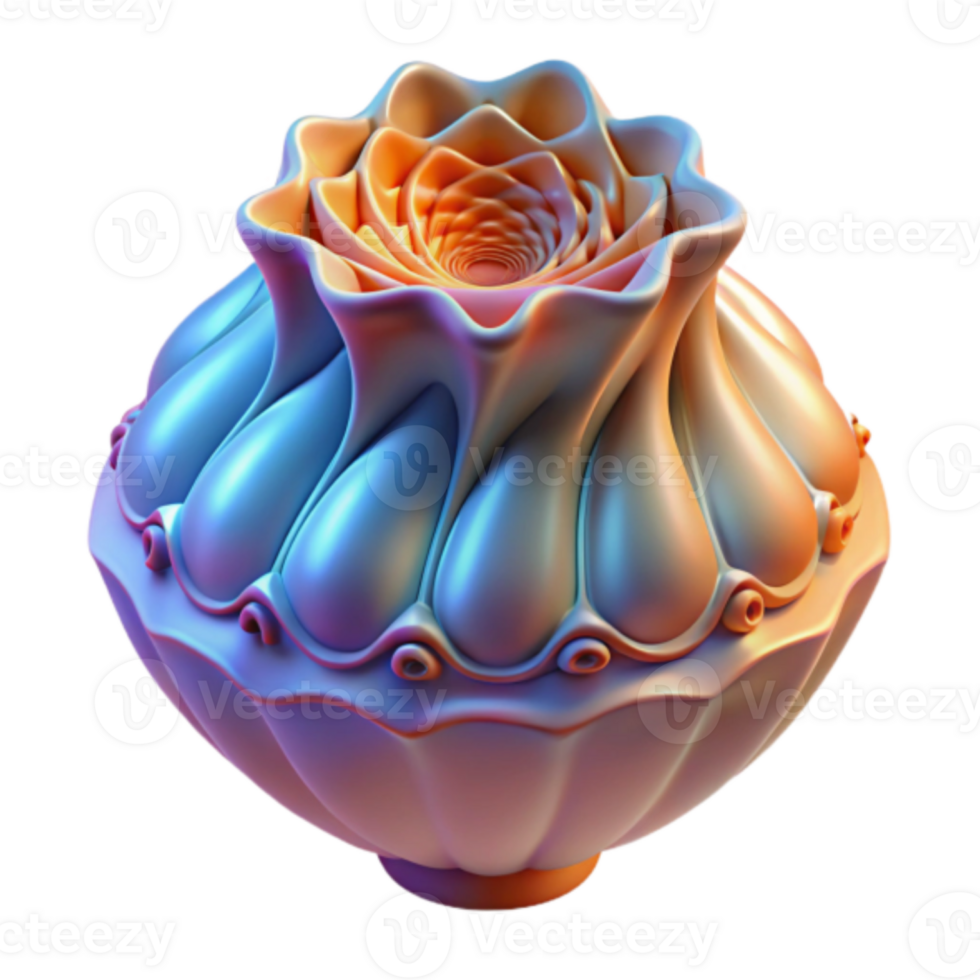 Render of Ornate Vase with Rose-like Top, Abstract Floral Artwork png
