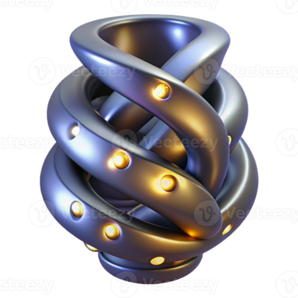 Abstract Render of Intertwined Metallic Rings with Glowing Lights png