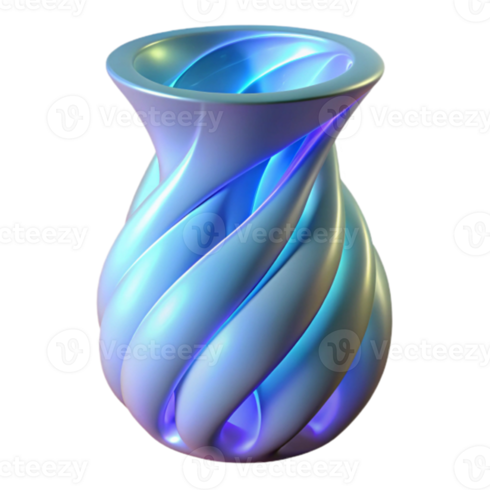 Abstract Render of a Swirling Vase, Glowing Light Blue and Purple Hues png
