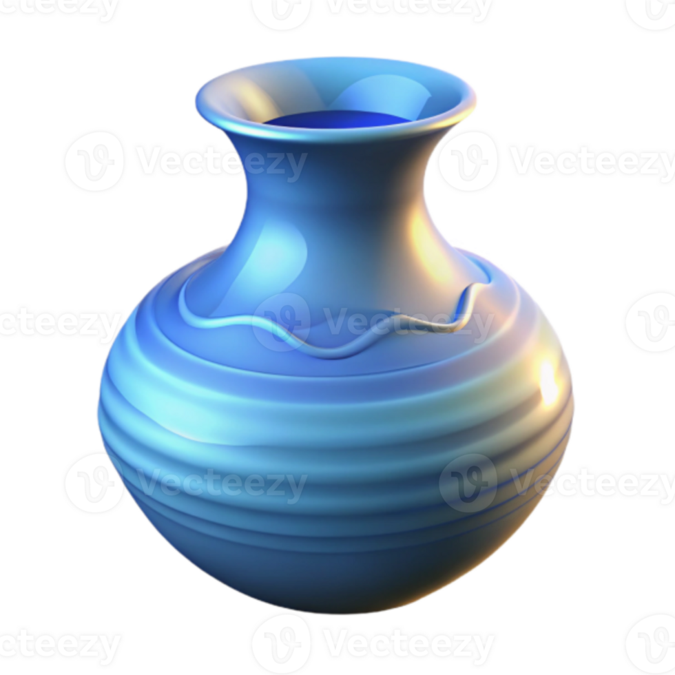 Render of a Blue Ceramic Vase, Elegant Home Decor, Smooth Surface, Decorative Pottery, Intricate Design, Pottery Artwork, Blue Hues, Round Vase, Vase Illustration png