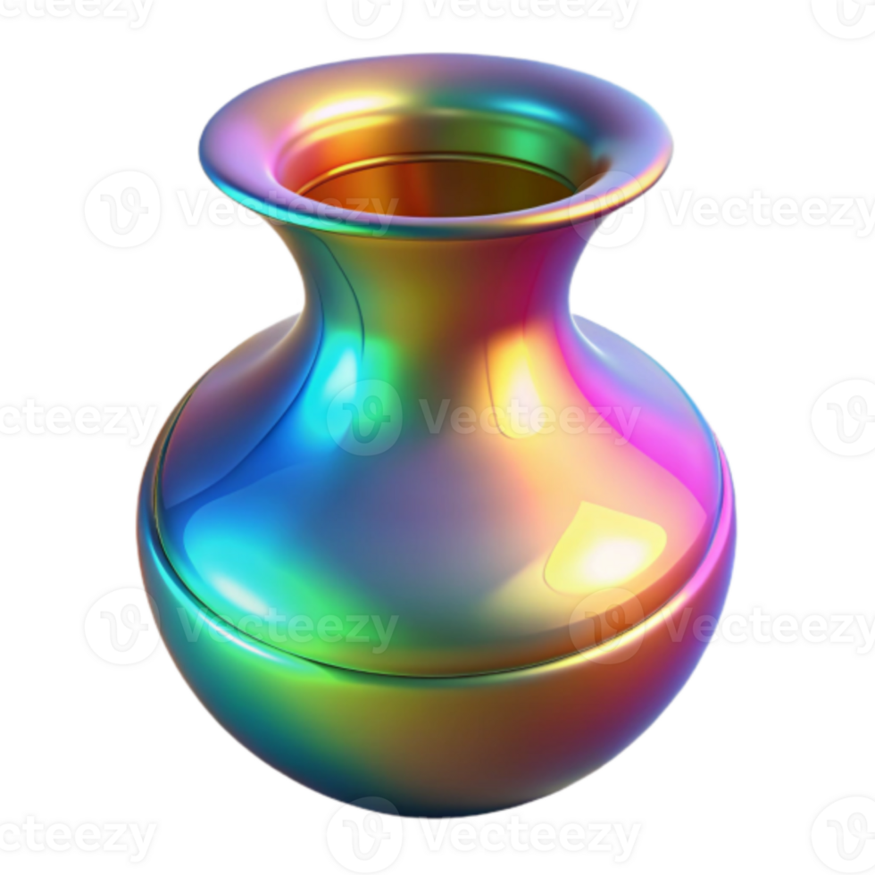 Rainbow Iridescent Vase Render, Colorful Glassware, Shiny Metal Texture, Abstract Art Background png
