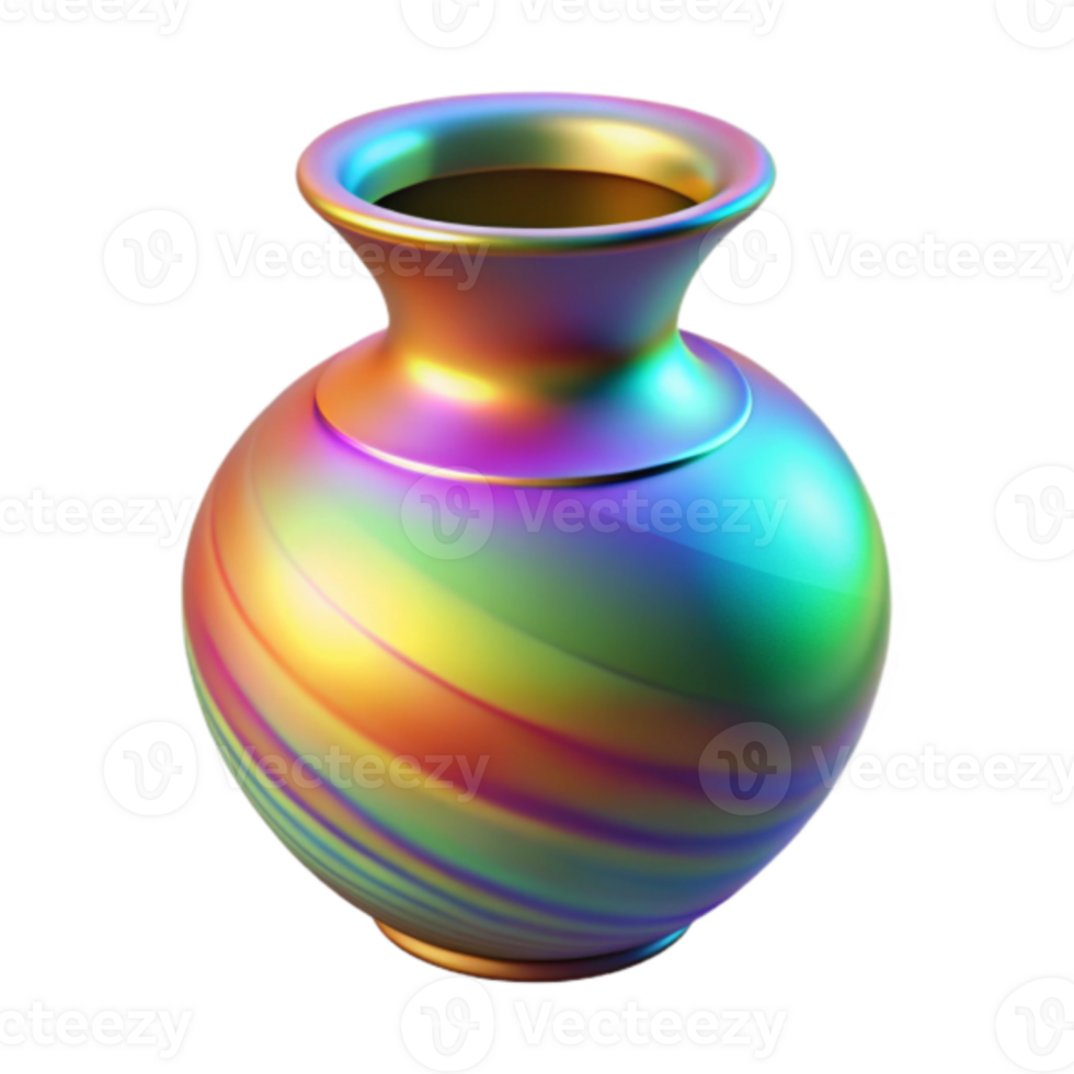 Rainbow Iridescent Vase Render, Colorful Glassware, Swirl Pattern, Shiny Surface, Abstract Art png