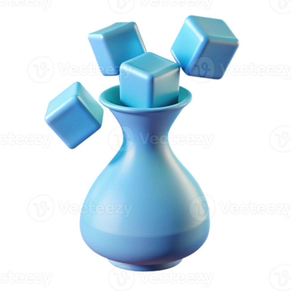 Render Blue Cubes Falling into Vase Illustration png