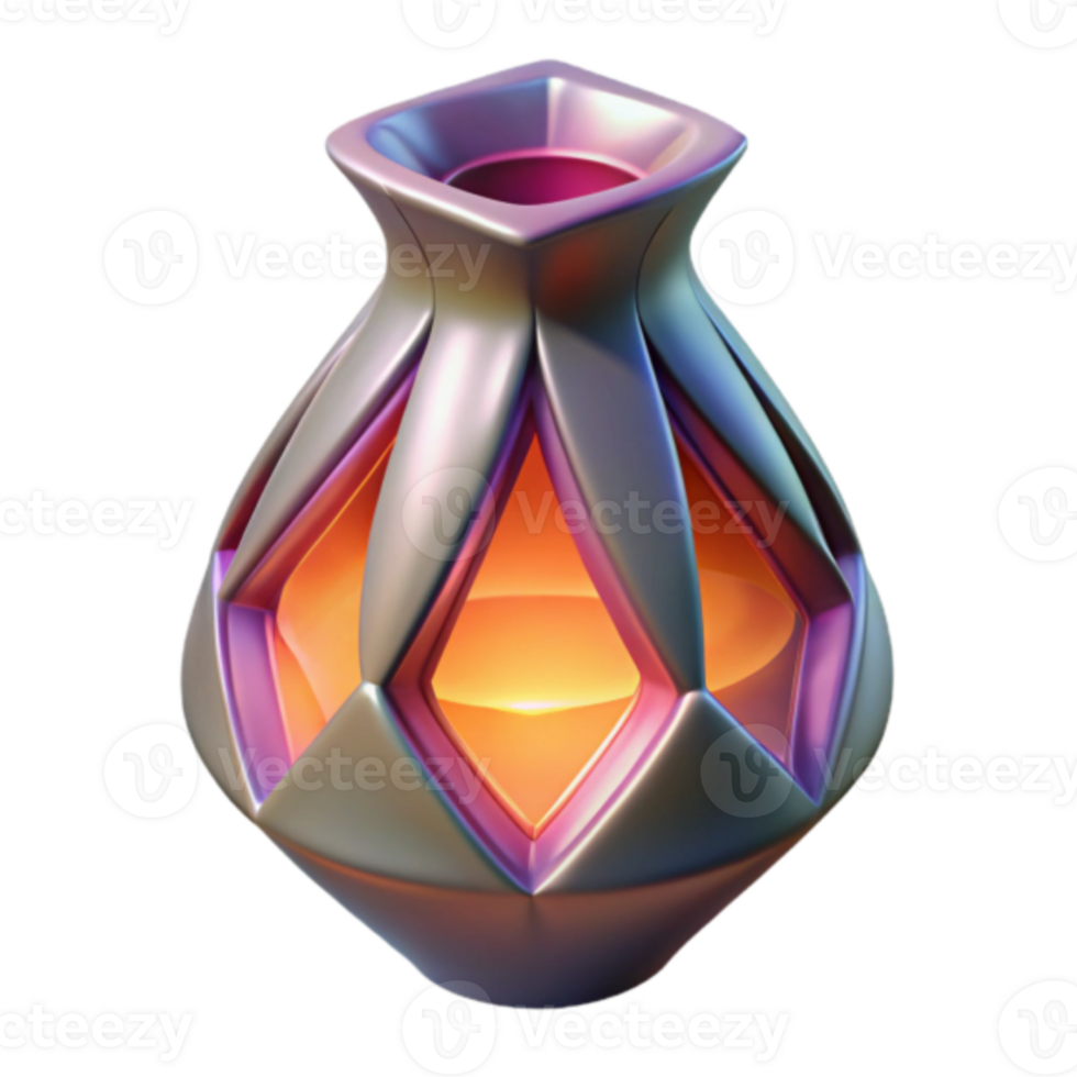 Luminous Render of a Geometric Vase with Iridescent Finish png