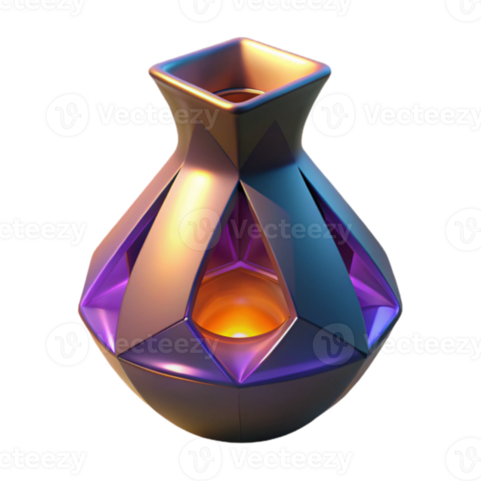 Render of Geometric Vase with Glowing Interior, Abstract Home Decor Illustration png