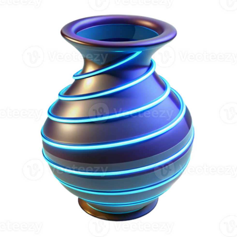 Render Glowing Neon Lines Spiral Vase Illustration png