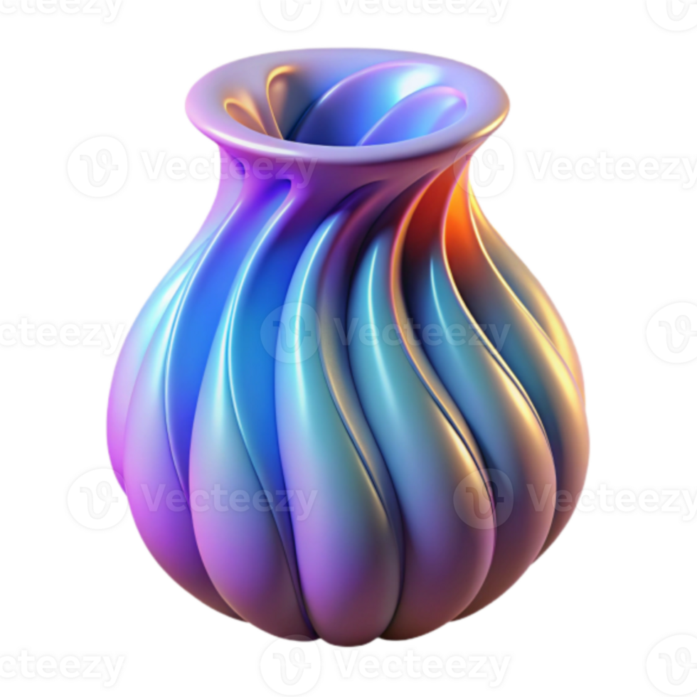 Render of Abstract Swirling Vase, Colorful Gradient, Shiny Surface, Digital Art, Modern Design, Geometric Shapes, Smooth Curves, Iridescent Hues, Abstract Background, Illustration png