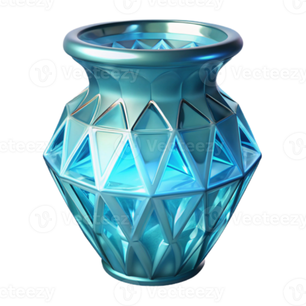Render of a Blue Geometric Vase, Elegant Teal Glassware Design png