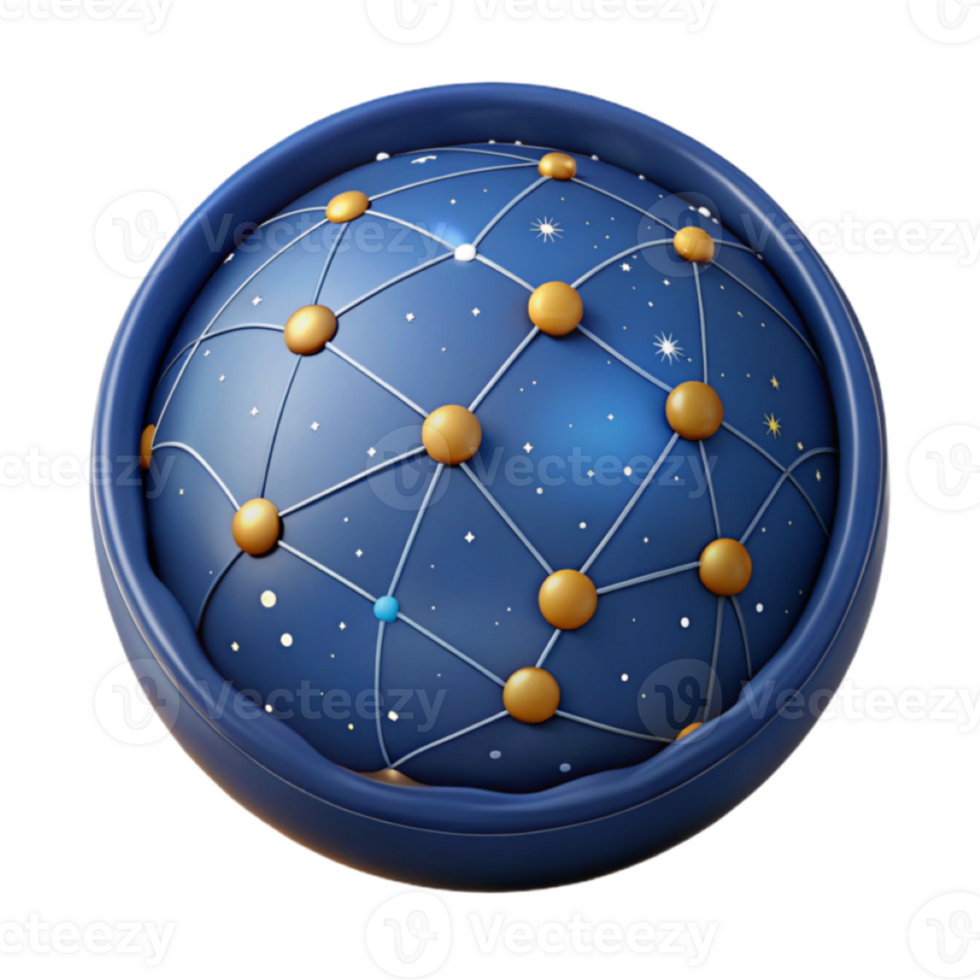 Celestial Network Sphere Illustration Gold Nodes Blue Background png