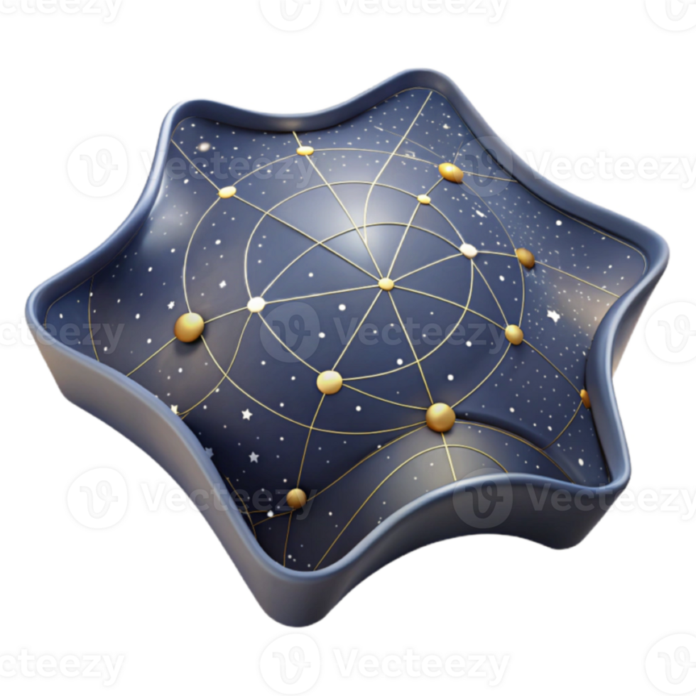 Starry Night Render, Celestial Constellation Design, Gold and Blue Star Shaped Object, Abstract Space Background, Galaxy Illustration, Cosmic Art, Night Sky, Elegant Design, Model, Starry Pattern png