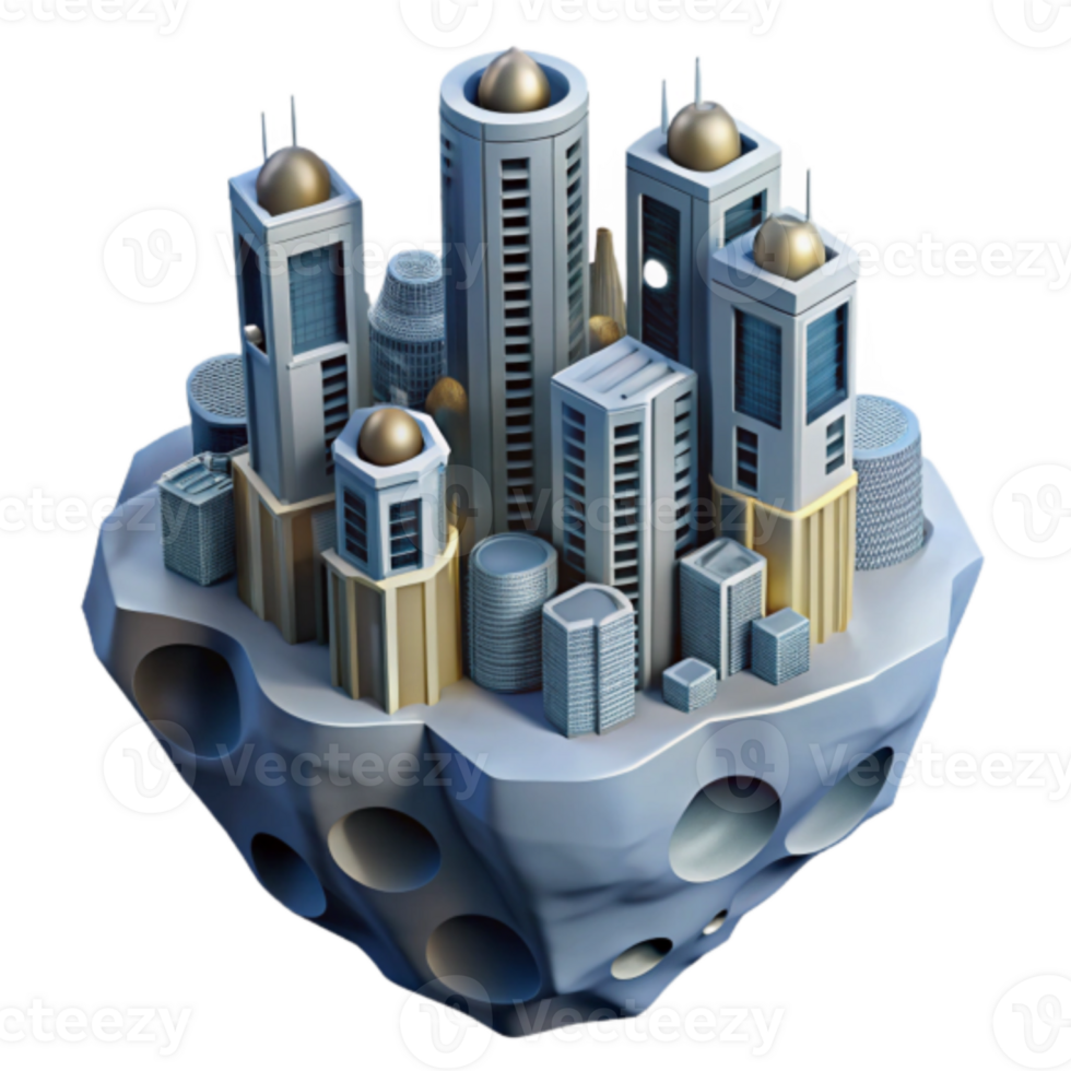 Futuristic City on Asteroid Illustration png