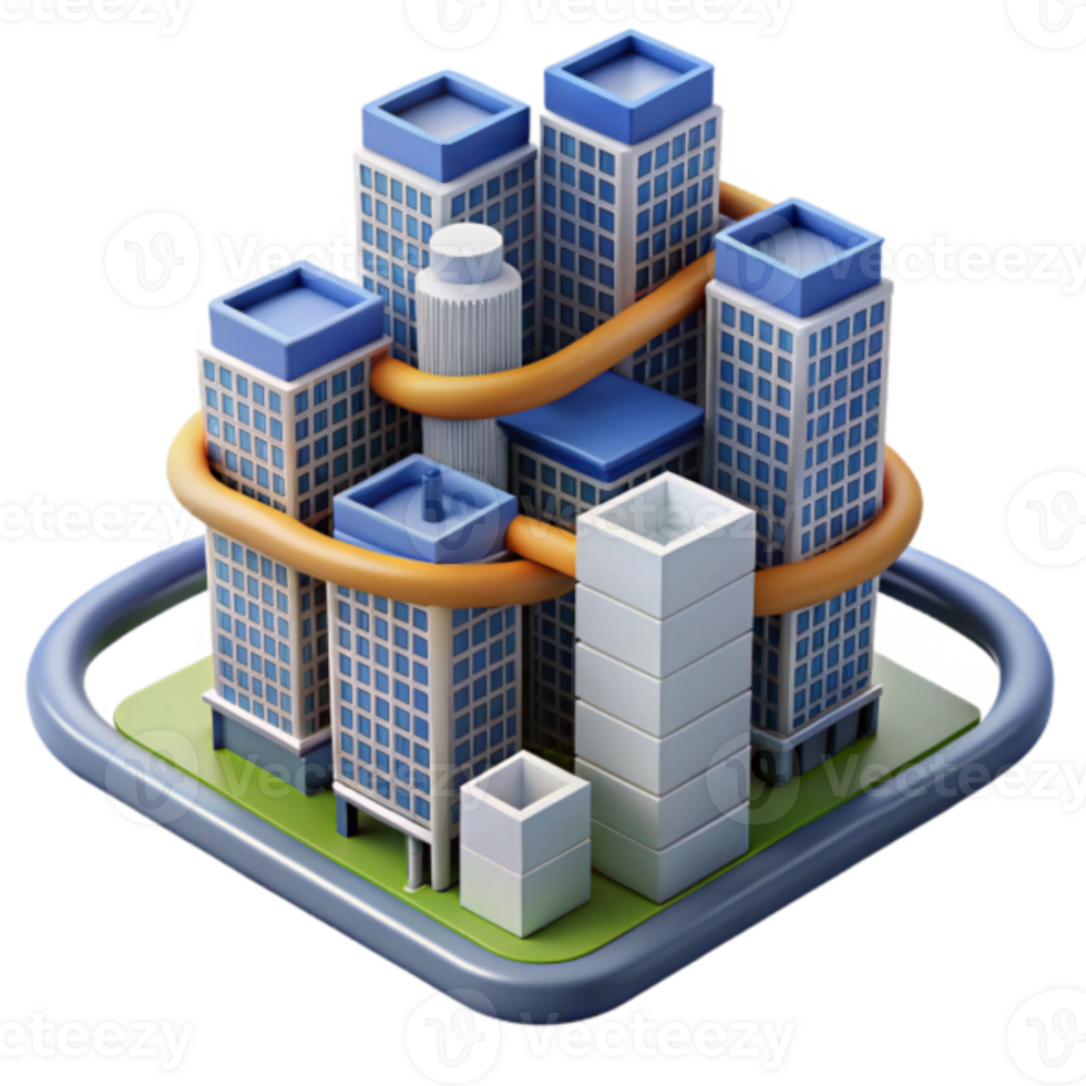 Illustration of Modern Cityscape with Futuristic Connector png