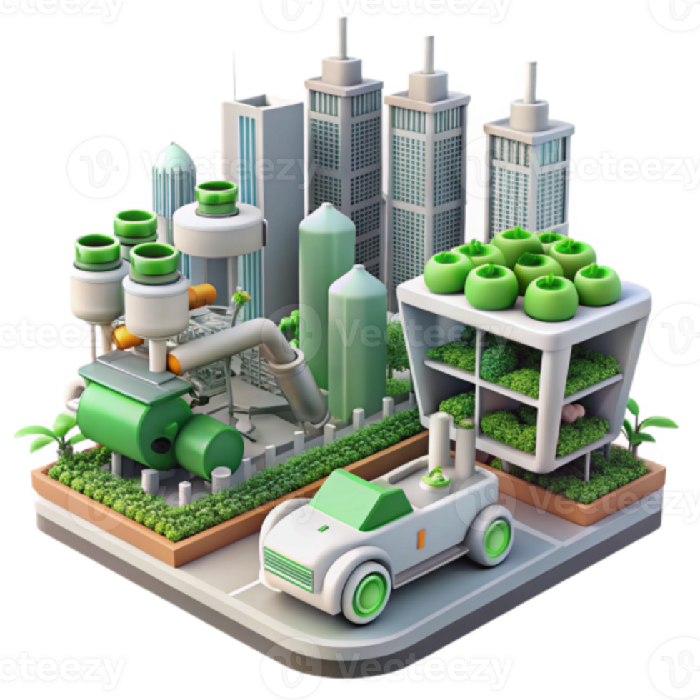 Eco-City Illustration Sustainable Urban Landscape with Green Technology and Vertical Farming png