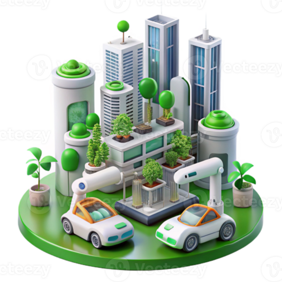 Eco-Friendly Cityscape Illustration Green Urban Future Sustainable Buildings png
