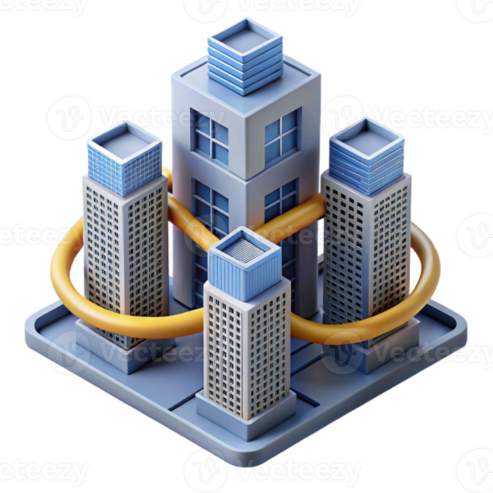 Illustration Modern Cityscape Futuristic Buildings Connected Network png