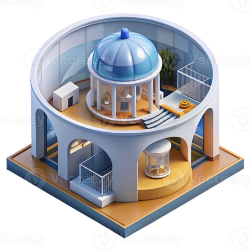Isometric Illustration of a Circular Building with Dome png