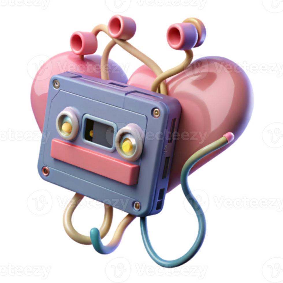 Cute Render of Cassette Tape Heart Illustration png