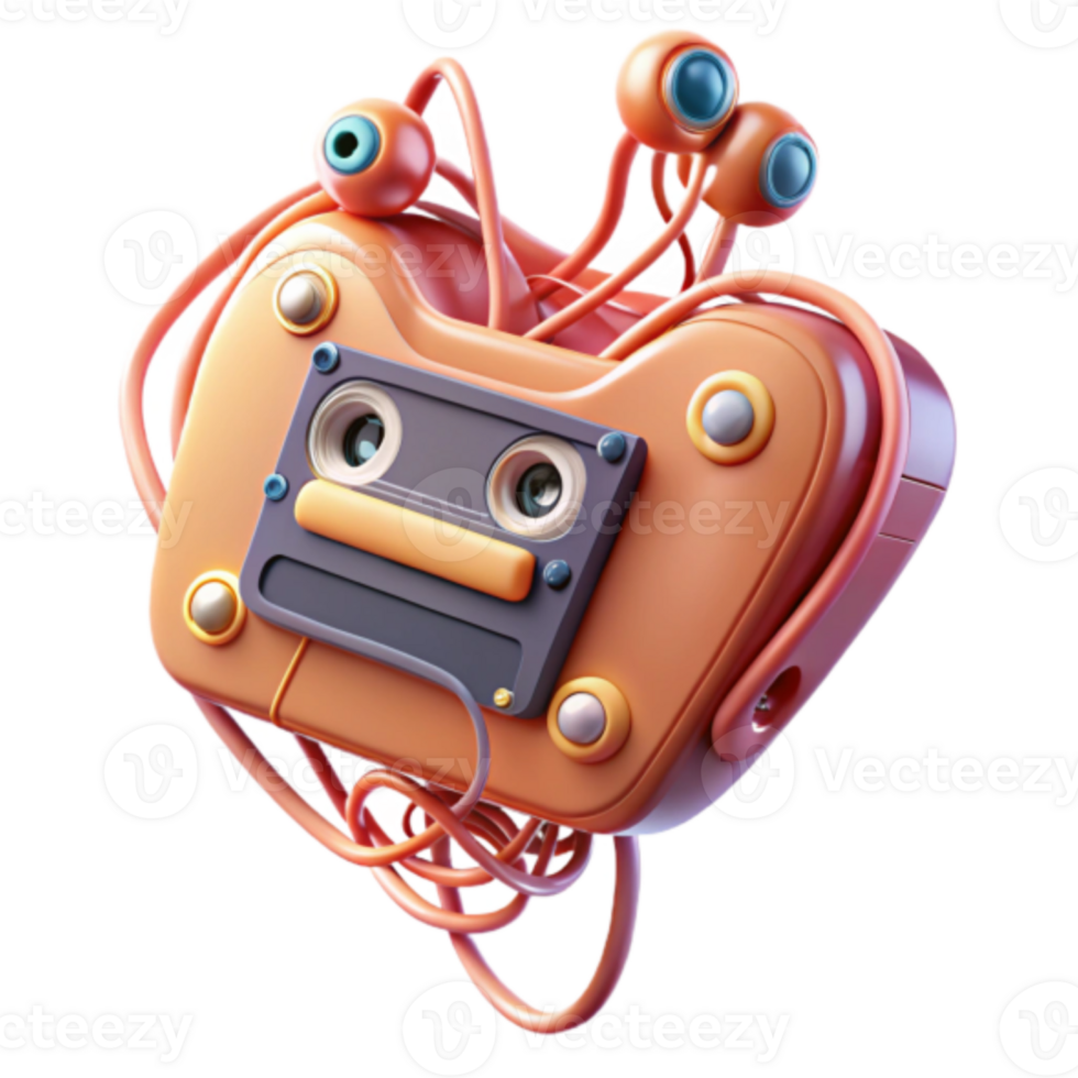Whimsical Render of Cassette Tape Creature with Eyes png