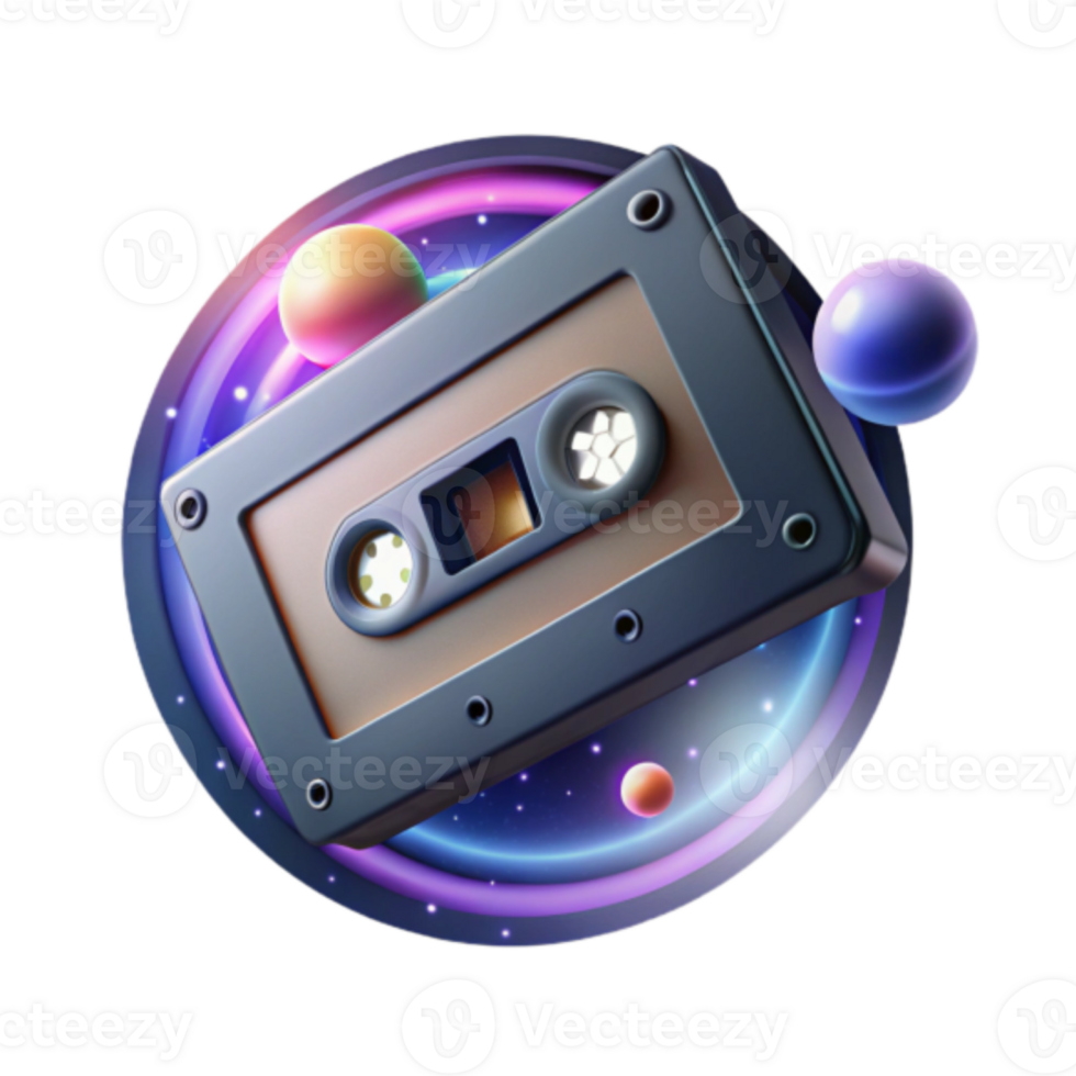 Cosmic Cassette Tape Illustration Retro Audio in Space png