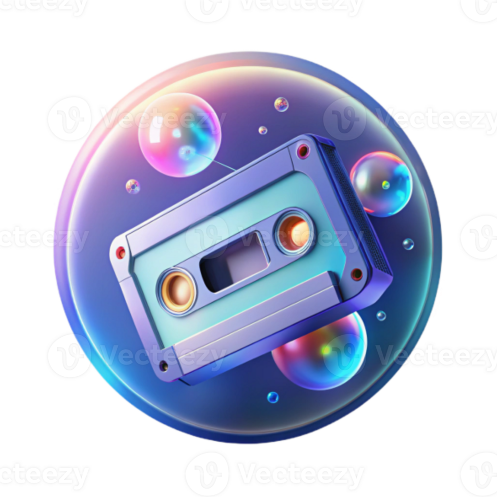 Retro Cassette Tape in Colorful Bubble Illustration png