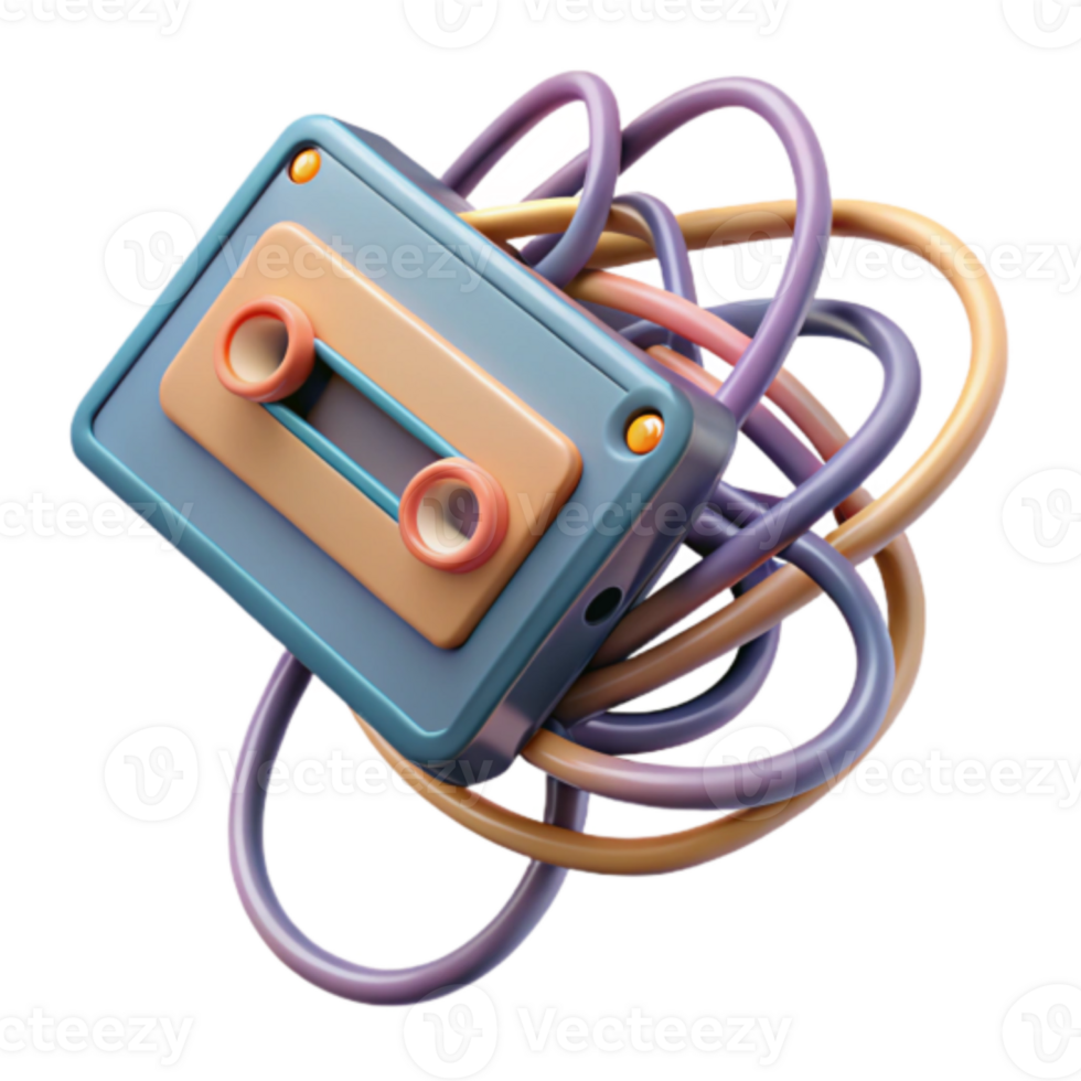 Retro Cassette Tape Illustration with Colorful Wires png
