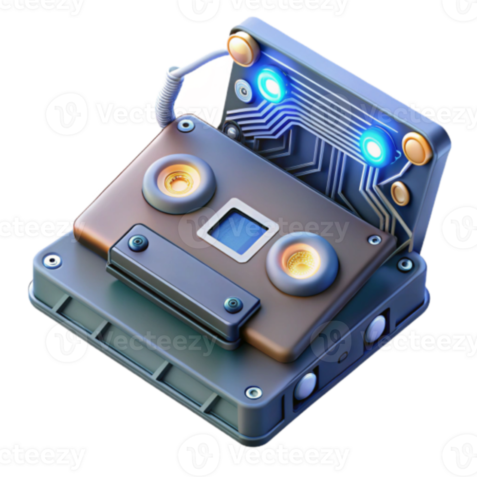 Retro Cassette Tape Render Futuristic Technology Illustration png