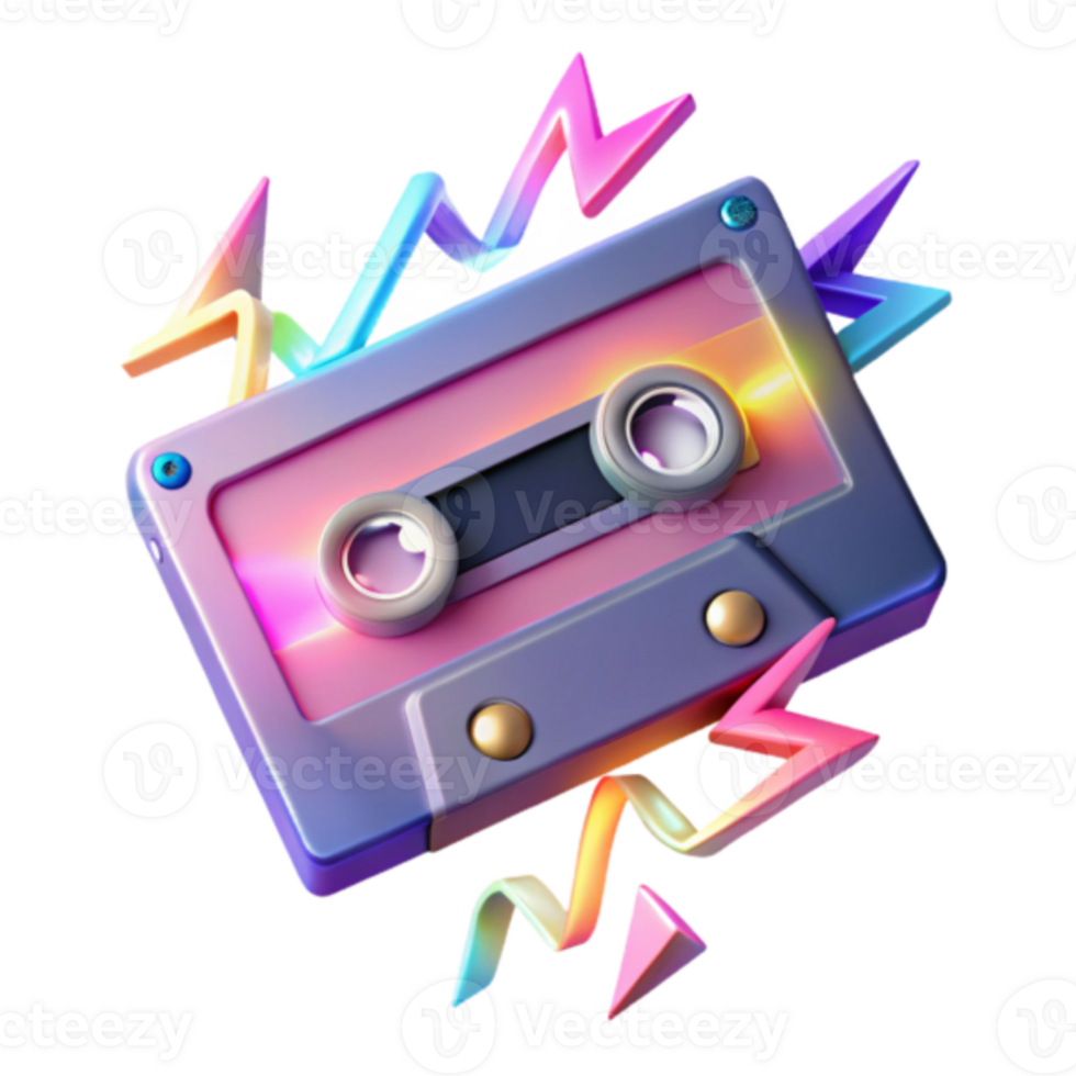 Retro Cassette Tape Render Vibrant 80s Music Nostalgia png