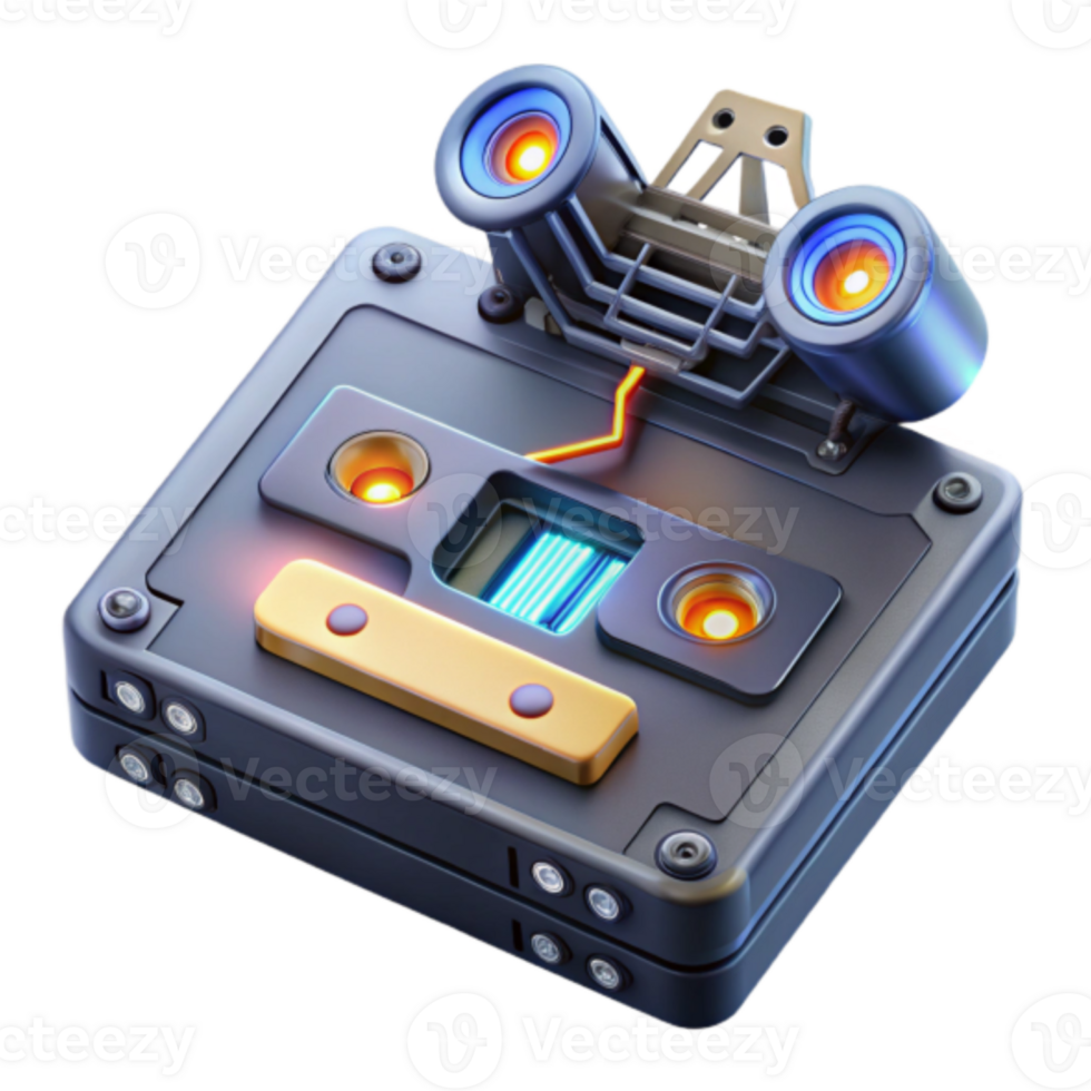 Retro Futuristic Cassette Tape Robot Illustration png