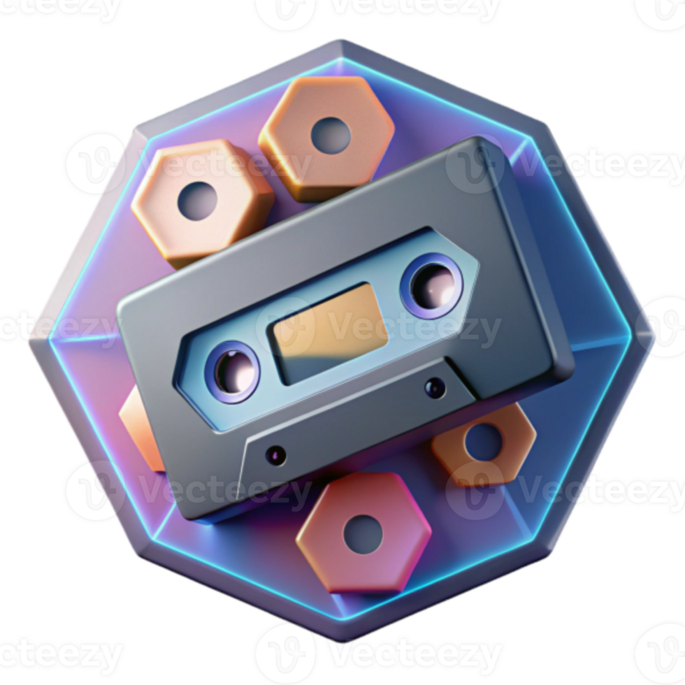 Retro Cassette Tape Render Illustration Hexagon Background png