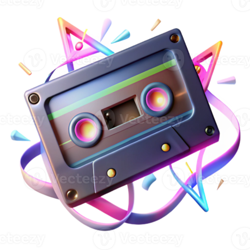 Retro Cassette Tape Illustration Vibrant Colors Dynamic Design png