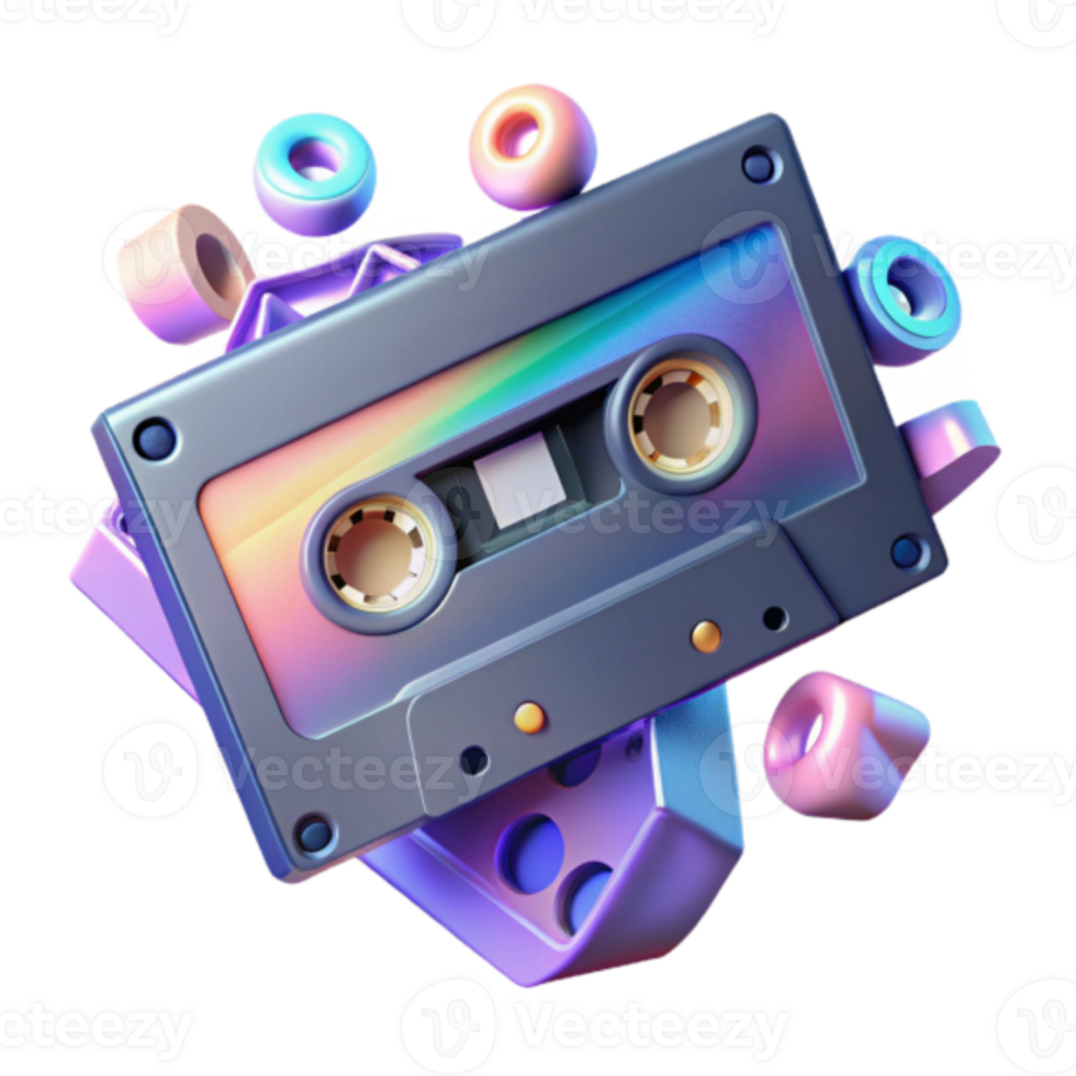 Retro Cassette Tape Render Holographic Rainbow png
