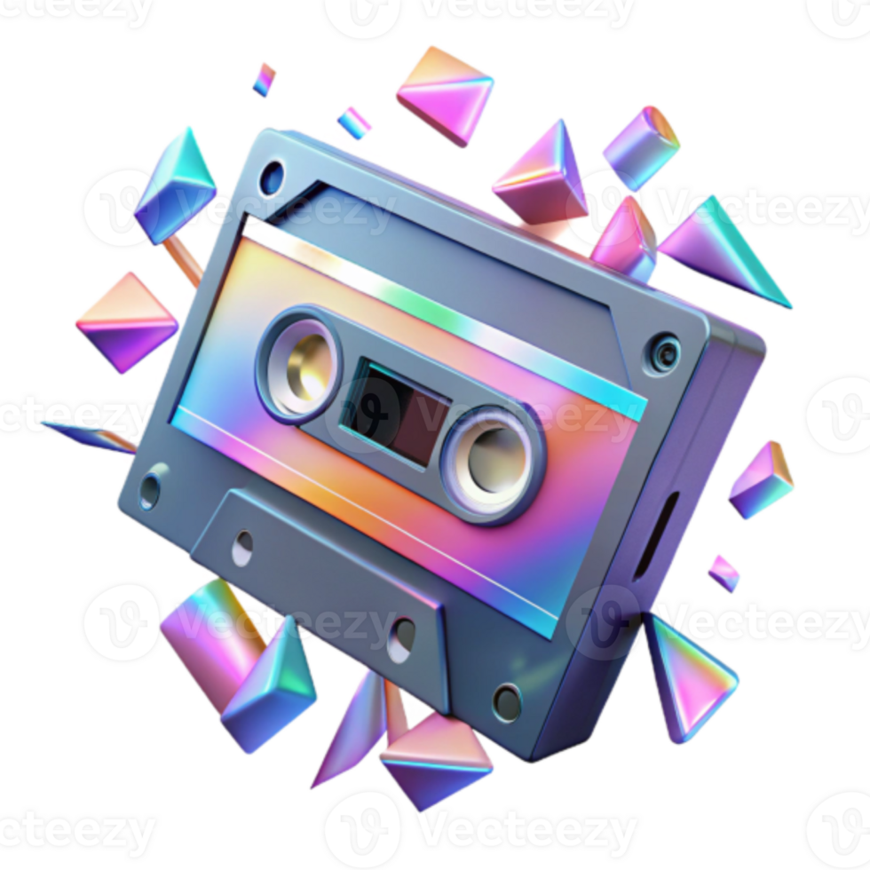 Retro Cassette Tape Render Holographic Rainbow Geometric Abstract Background png