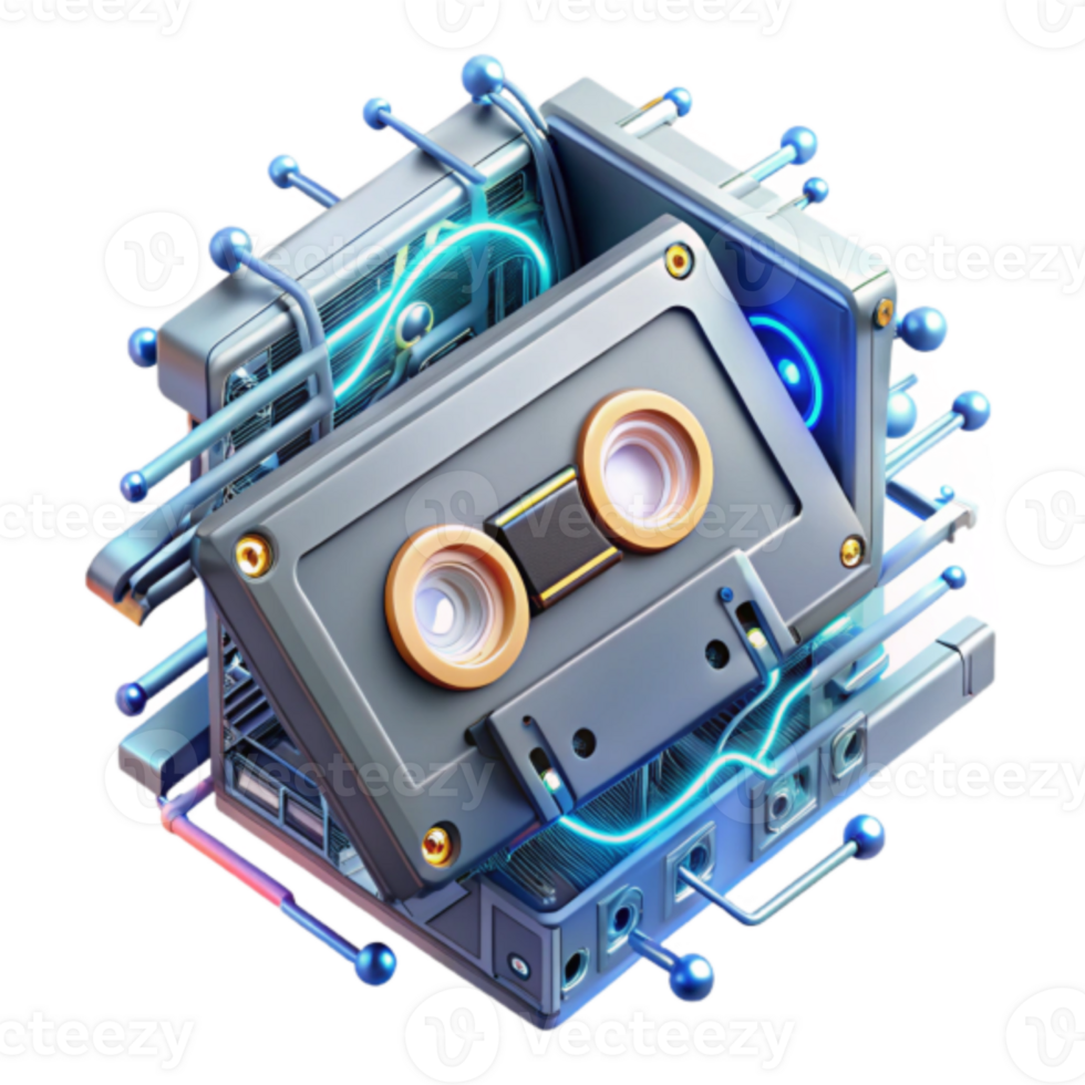 Retro Cassette Tape Illustration Futuristic Technology Abstract Background png