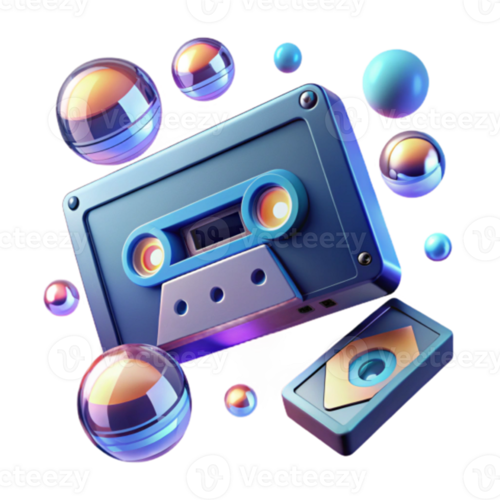 Render Retro Cassette Tape with Colorful Spheres Abstract Background Illustration png